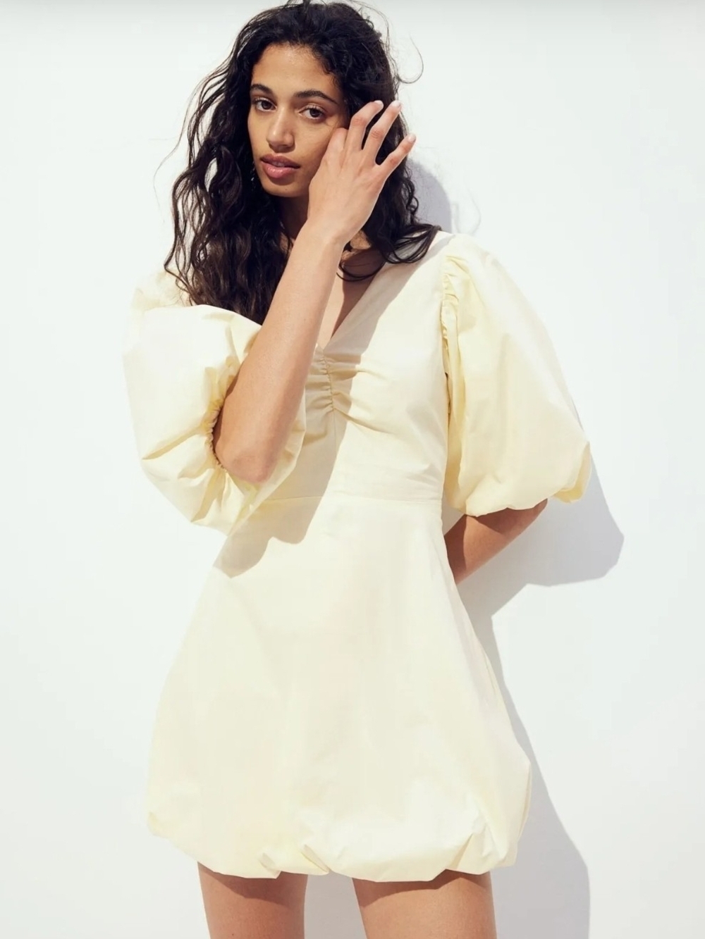 H&M Yellow Puff-Sleeve Mini Dress